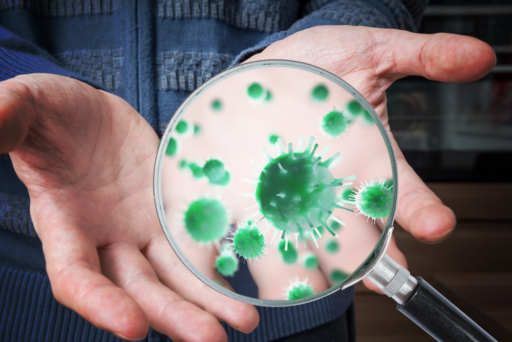 prevent germ spread magnifying glass with germs